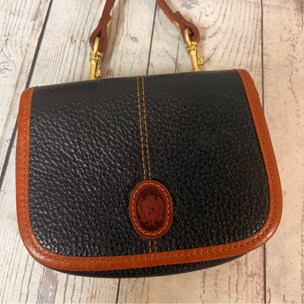 Vintage Mini Leather Saddle Crossbody Purse Liz Claiborne Brwn Black Pebbled - Picture 2 of 16